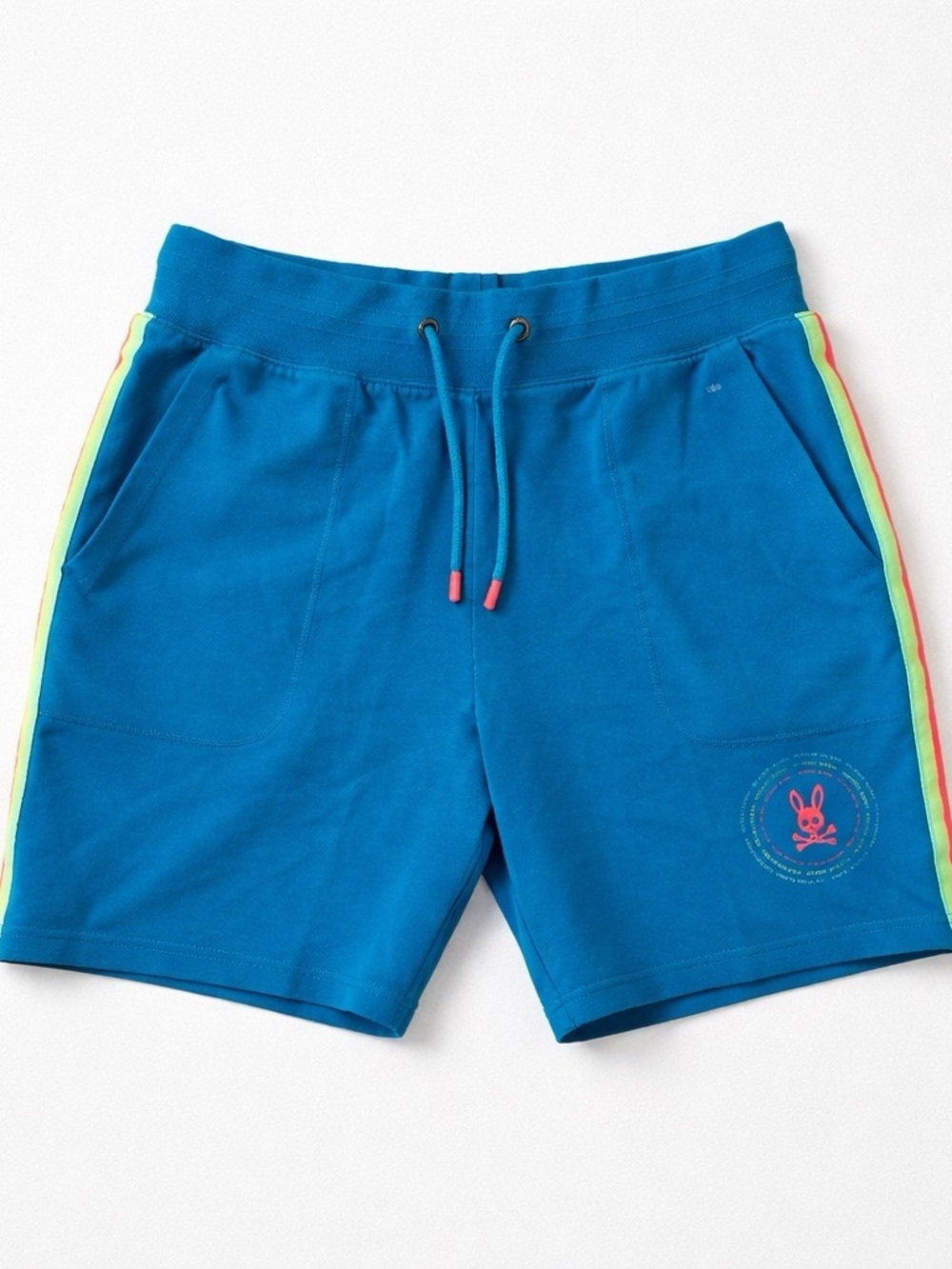 Psycho Bunny Teal Athletic Knit Shorts with Neon Side Stripes